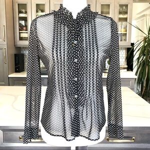 Polka Dot Mesh Shirt Top Size S